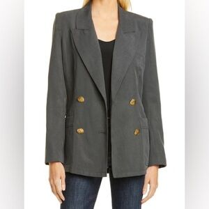 SMYTHE Unstructured Double Breasted Blazer Deep Grey Pocket Formal Size Xs